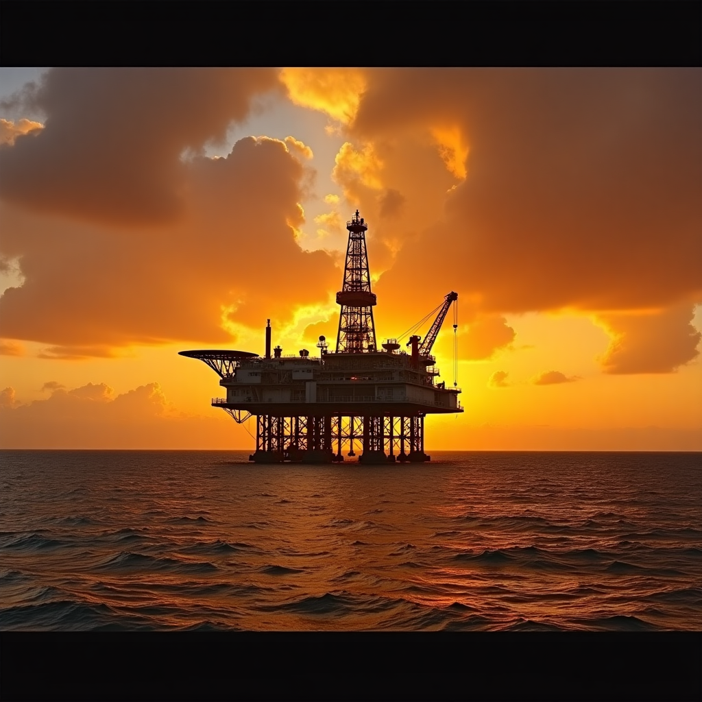Plataforma petrolera mexicana al atardecer