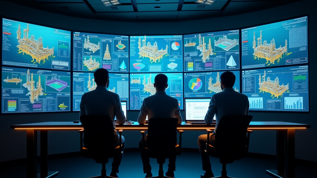 Moderno centro de control digital para operaciones petroleras